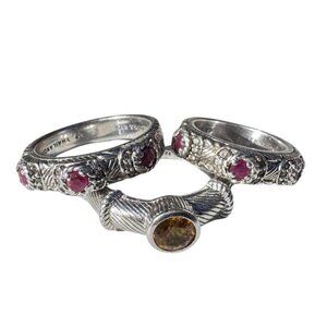 Lot of 3 Judith Ripka Designer Rings - Sterling Silver Ruby & Citrine - 16 grams